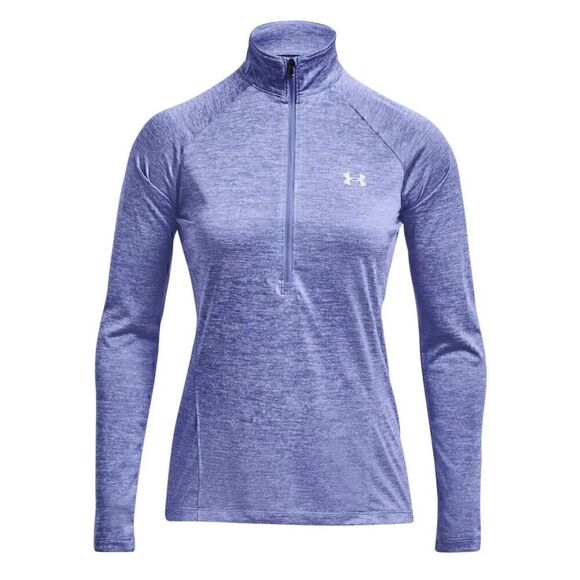 Under Armour Loose HeatGear Size Large Blue Heather 1/2 Zip Long Sleeve Top - Picture 2 of 9